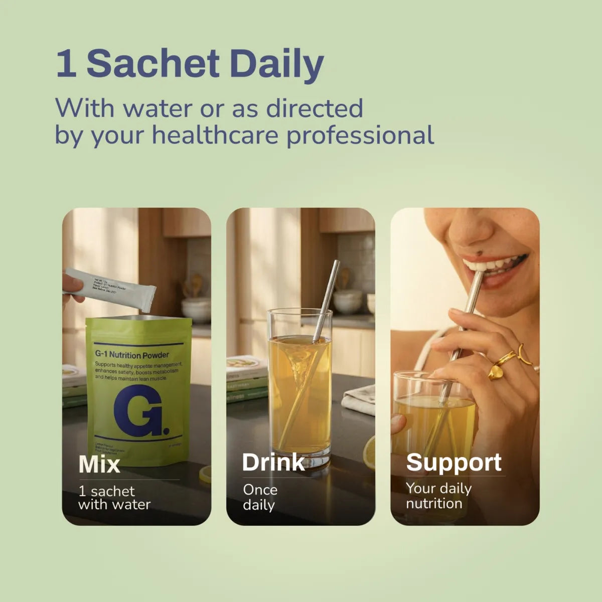 1 sachet daily — mix, drink, support